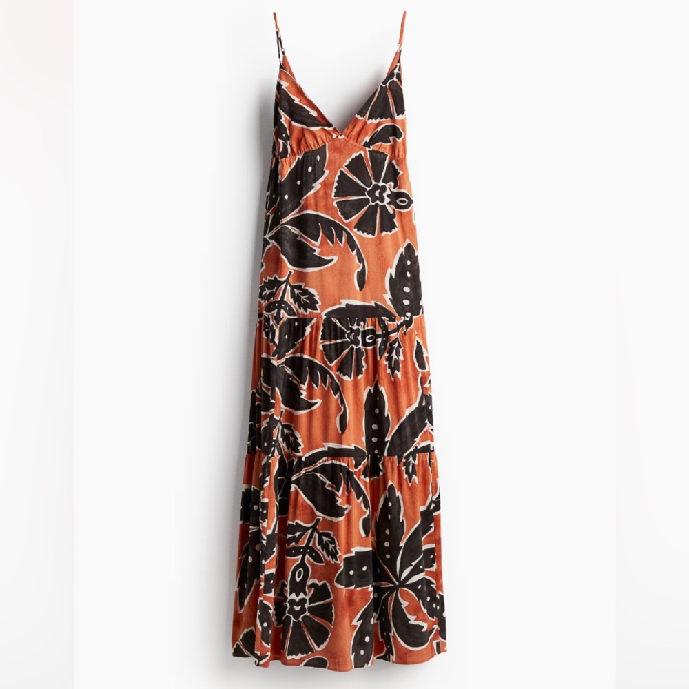 H&M Orange & Black Spaghetti Strap Long Dress - M - Picture 16 of 16